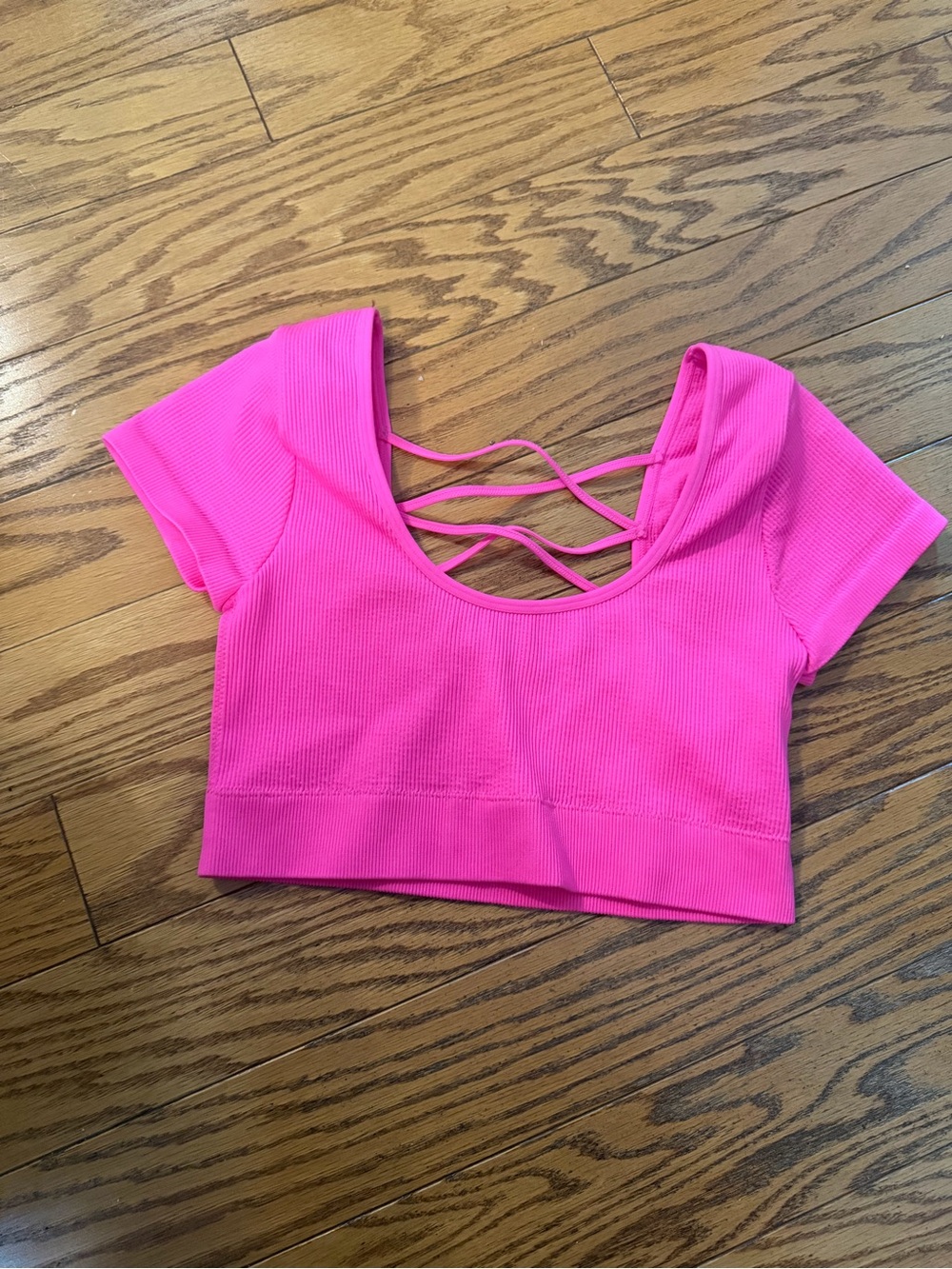 Aerie Hot Pink Ribbed Scoop Neck Crop Top with Strappy Back